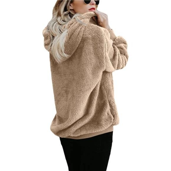 Womens Oversized Sherpa Pullover Hoodie with Pockets Fuzzy Fleece Sweatshirt - Picture 3 of 6